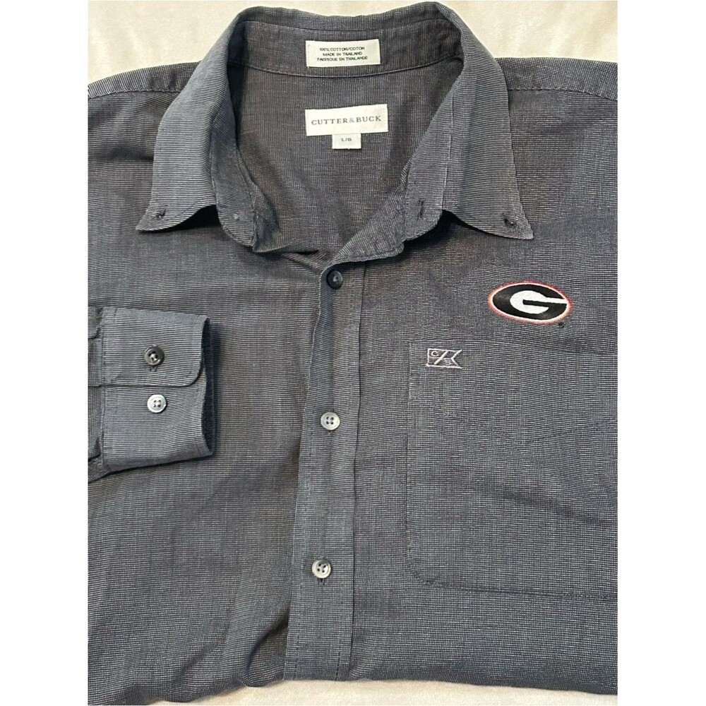 Cutter & Buck Georgia Bulldogs Shirt Mens L Button Down Long Sleeve Grey 100 Cot